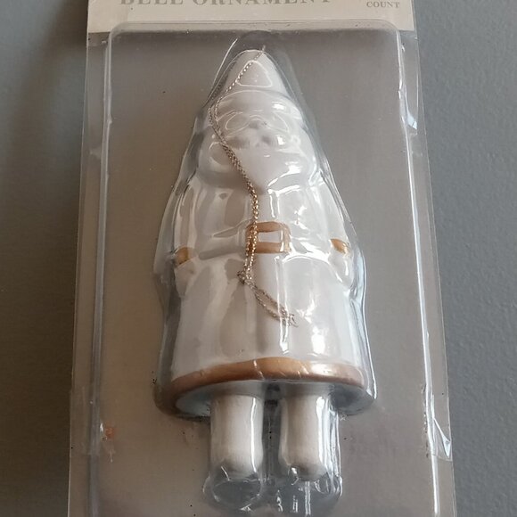 Santa Claus White with Gold Color Trim Christmas Bell Ornament - Picture 5 of 6